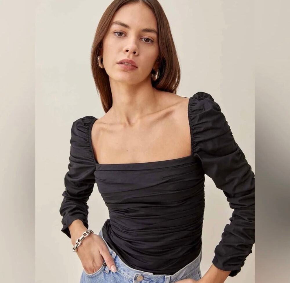 Reformation Joi Ruched Organic Cotton Top – Black